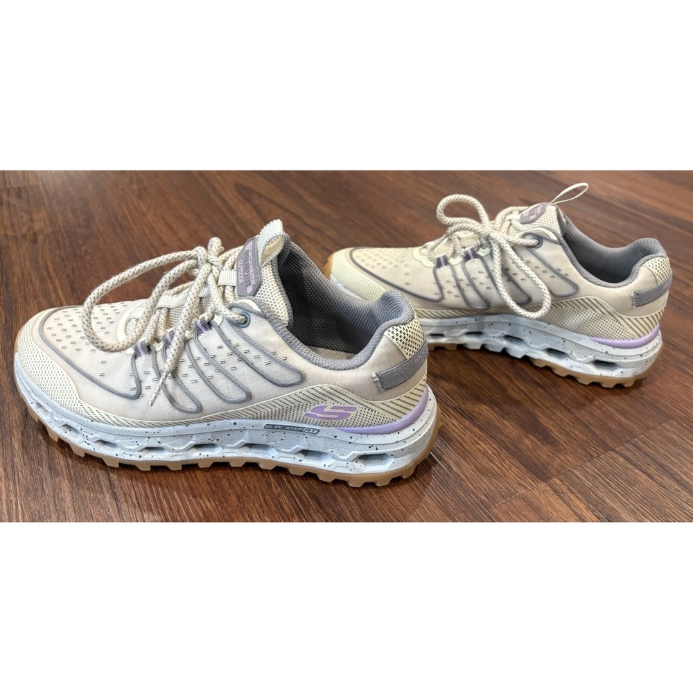 Skechers Women's‎ 9.5 Glide Step Trail Running Hiking Shoes Cream Purple Slip In